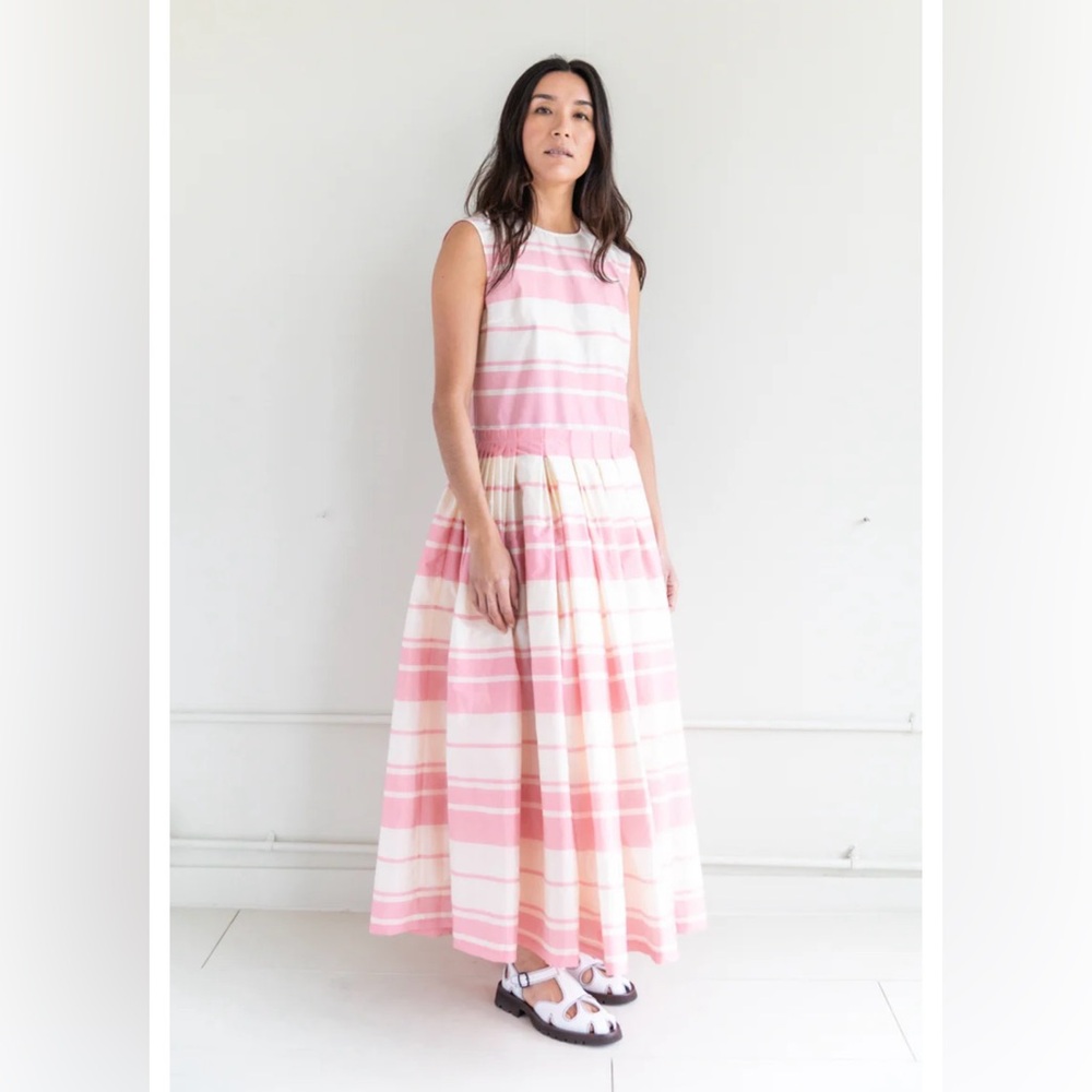 Pink and White Sleeveless Maxi Sundress